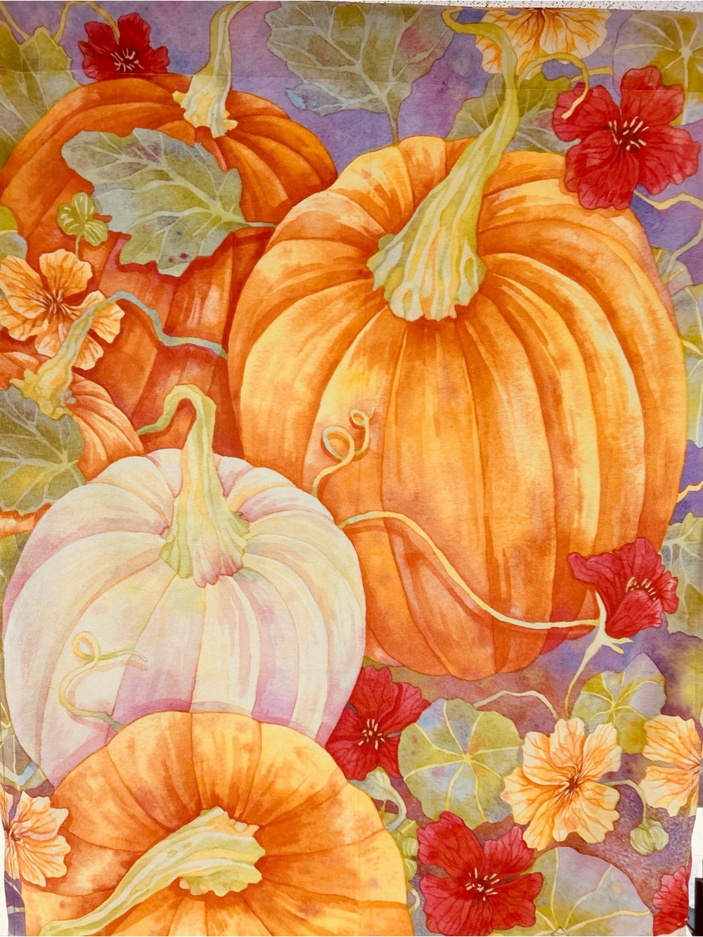 Autumn Pumpkin Garden Print - Vibrant Orange & Cream